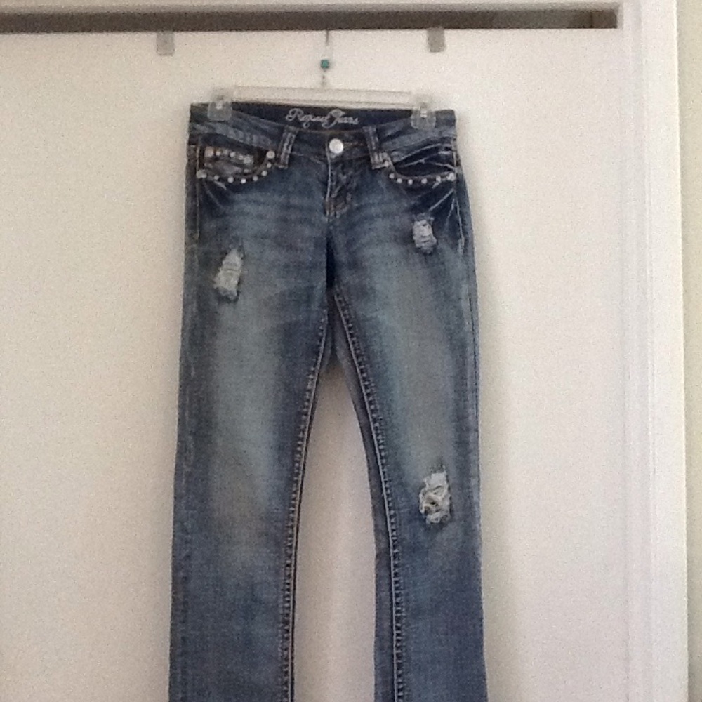 Request distressed decorated blue jeans pants - Picture 2 of 10